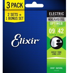 Elixir Optiweb Super Light Electric Nickel Plated Steel 3-Pack 16550