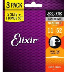 Elixir Nanoweb 80/20 Custom Light 3-Pack 16538