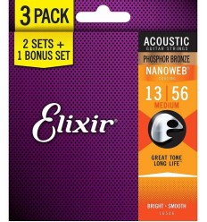 Elixir Nanoweb Phosphor Bronze Medium 3-Pack 16546