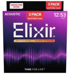 Elixir Nanoweb Phosphor Bronze Light 3 Pack