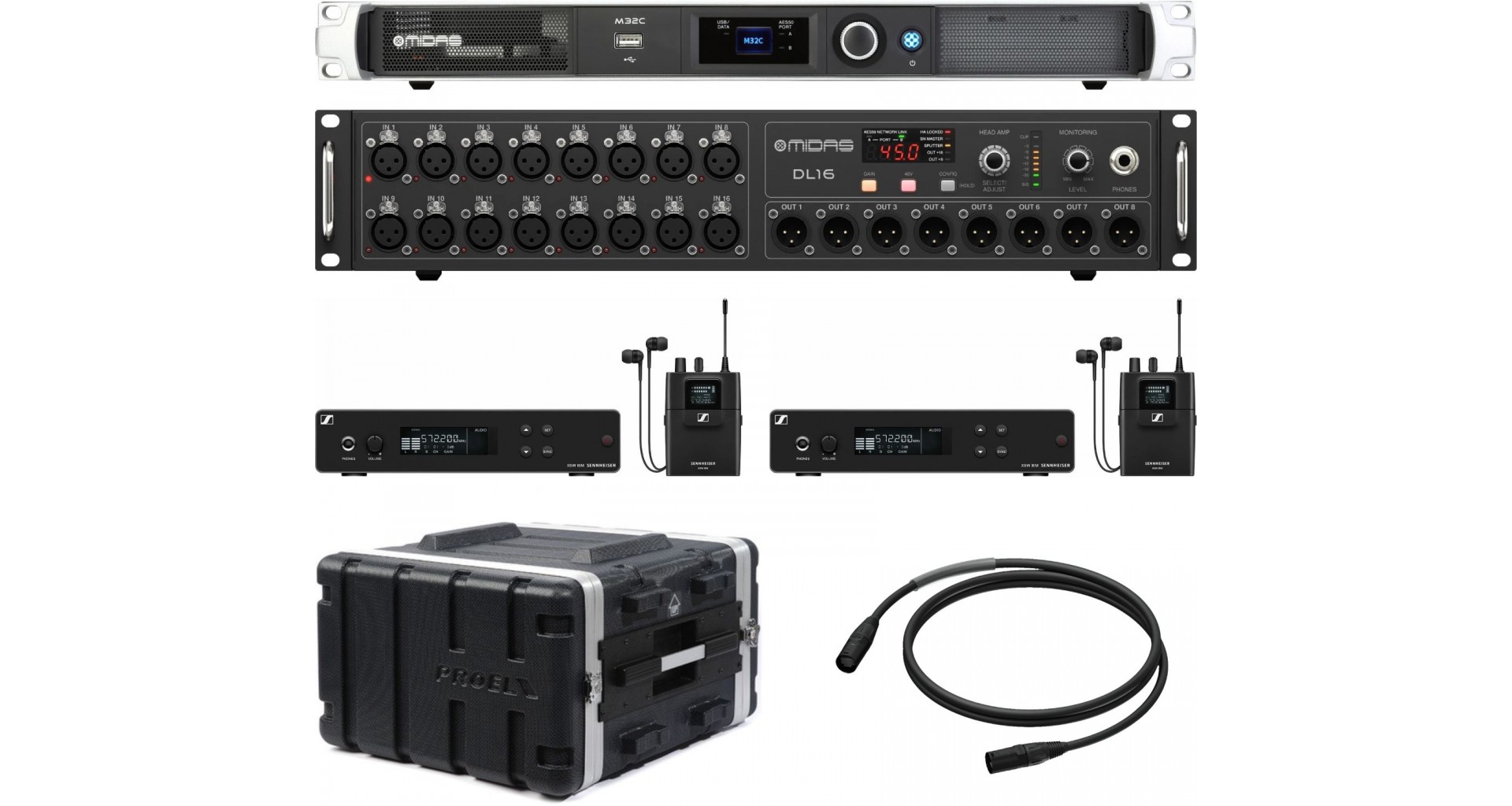 Midas M32C + DL16 + 2 x Sennheiser XSW IEM SET + rack + cablu Pachet ...