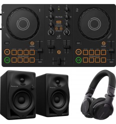 AlphaTheta DDJ-FLX2 + Pioneer DJ DM-40D Black + Pioneer DJ HDJ-CUE1 BK