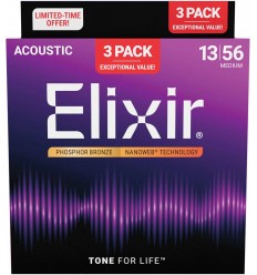 Elixir 16546 Nanoweb Phosphor Bronze Medium (3 Pack 16102)