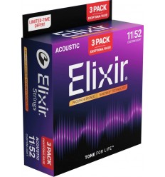 Elixir 16568 Nanoweb Phosphor Bronze Custom Light (3 Pack 16027)