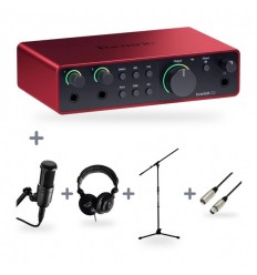 Focusrite Scarlett 2i2 4th Gen + Audio Technica AT2020 + Prodipe Pro 580 + Stativ + Cablu XLR 3m