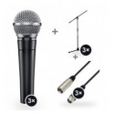 3 x Shure SM58 LC + 3 x Prodipe Stativ microfon + 3 x Adam Hall 3Star Mic XLR 6m