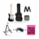 Fender Squier Sonic Stratocaster Pack Black + Stativ + Acordor + Corzi